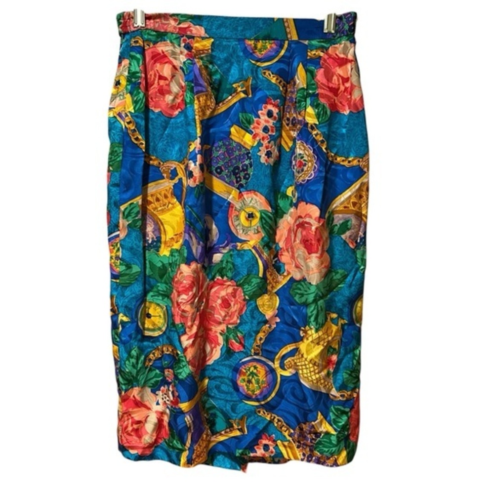 Vintage Korean Silk Floral Pencil Skirt Lined Regency Coquette Size 6